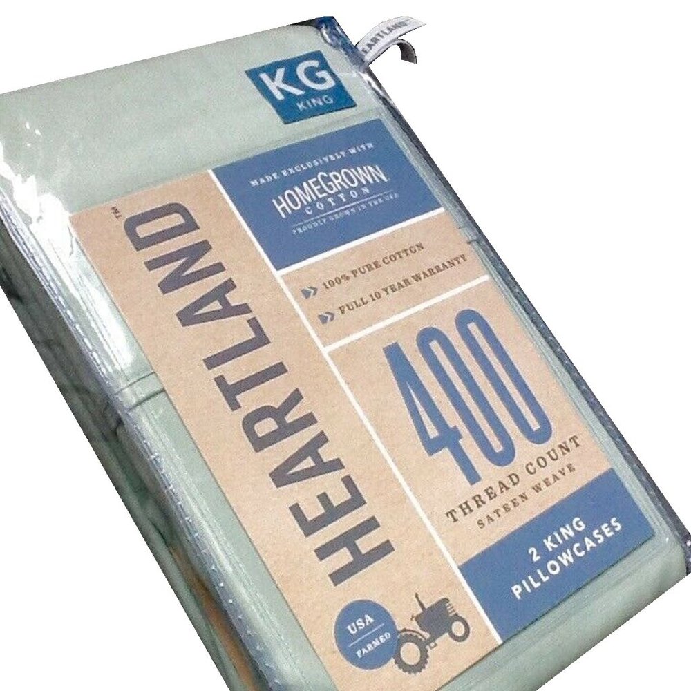 new MINT GREEN Heartland 400 Thread Count 100% Cotton Sateen KING Pillowcases